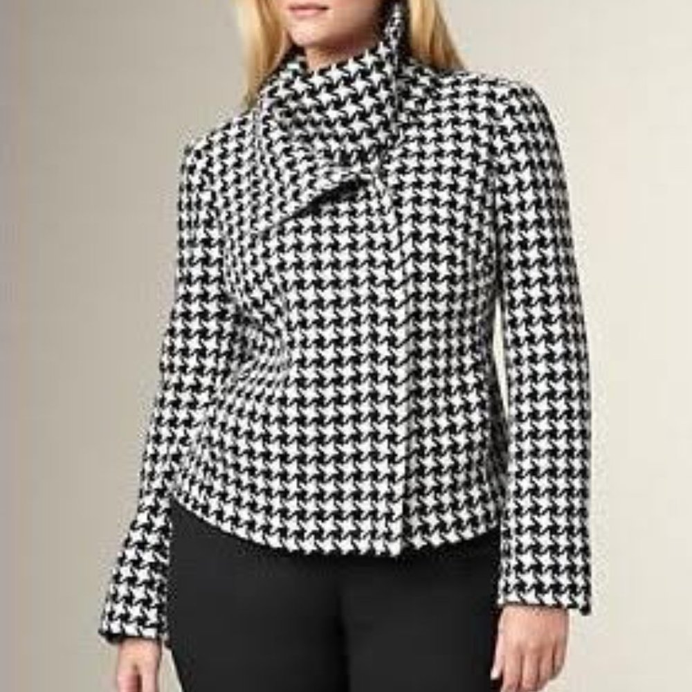 Talbots Houndstooth Moto Zipper Jacket Size 16W/1X